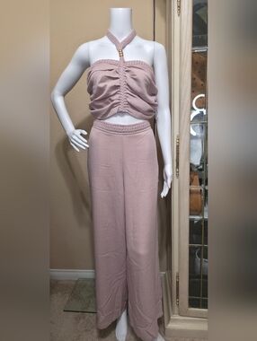 Braided-Waist High-Rise Wide-Leg Pants